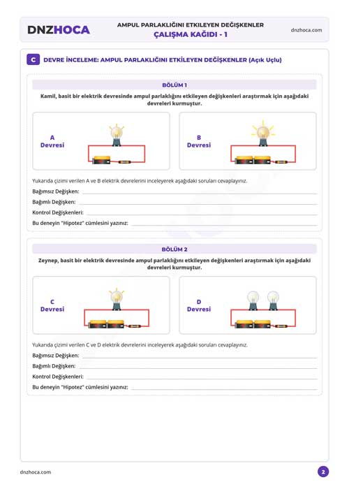 2ckampul-parlakligi 5. Sınıf Ampul Parlaklığını Etkileyen Değişkenler Çalışma Kağıdı 1 (PDF İndir)