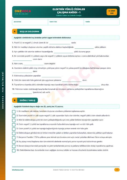 Elektrik_Yuklu_Cisimler_ve_Topraklama_Calisma_Kagidi_1_Sayfa_1-Orta 8. Sınıf Elektrik Yüklü Cisimler Çalışma Kağıdı 1 (PDF İndir)