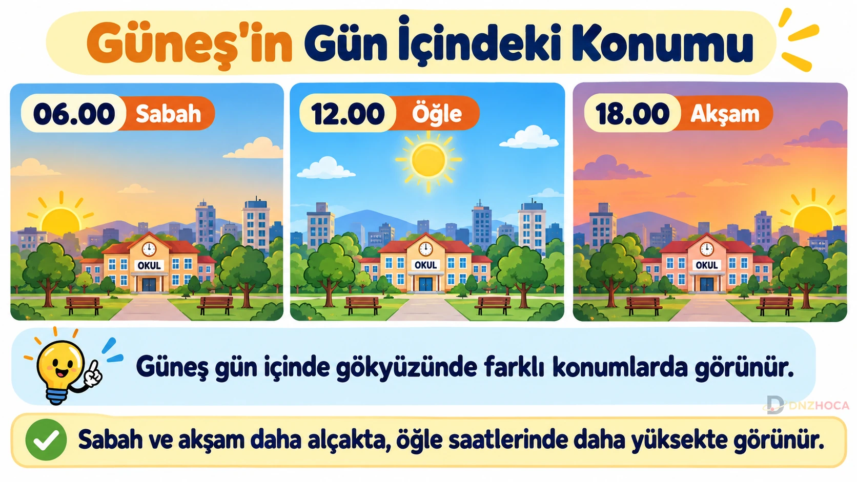 5-sinif-gunesin-gun-icindeki-konumu Dünyamız ve Gökyüzündeki Komşularımız – 5. Sınıf Konu Anlatımı